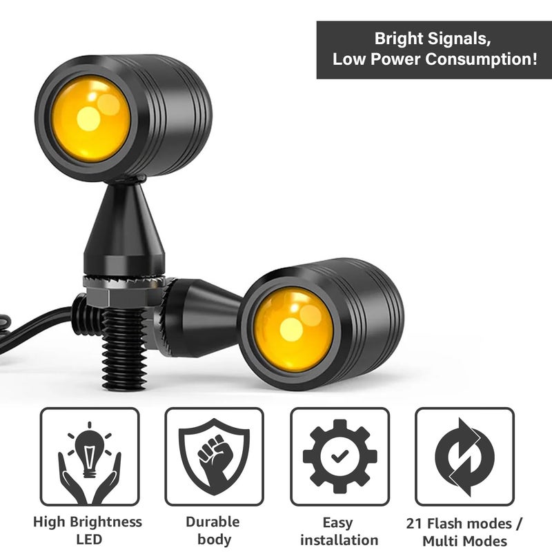 Pivalo أضواء إشارة الانعطاف LED بشكل رصاصة 12V ضوء مؤشر عالمي مع 21 وضع فلاش للدراجات النارية والدراجات (برتقالي، عبوة من 2) - Image 4