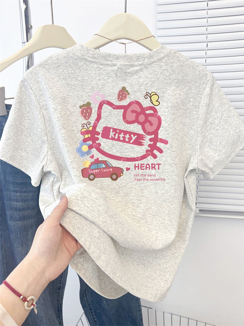 Pink anti-aging printed shoulder short-sleeved t-shirt for women's design sense niche summer 2025 new half-sleeved T-shirt top - Image 1