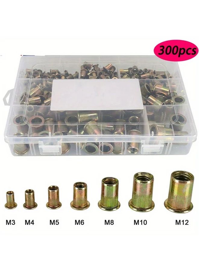 300 قطعة من مجموعة صواميل الأعمدة النحاسية العمياء المسننة أدخال مسنن M3 M4 M5 M6 M8 M10 M12 مضاد للأكسدة - Image 4