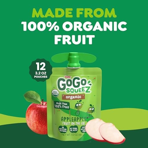 GoGo squeeZ No Sugar Added Organic Applesauce and Fruit Puree Apple Apple 32 oz Pouches Pack of 12 Fruit Snacks for Kids Gluten Free Nut Free Recloseable Cap BPA Free - Image 5