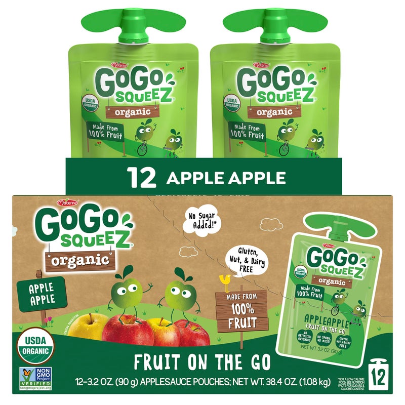 GoGo squeeZ No Sugar Added Organic Applesauce and Fruit Puree Apple Apple 32 oz Pouches Pack of 12 Fruit Snacks for Kids Gluten Free Nut Free Recloseable Cap BPA Free - Image 3