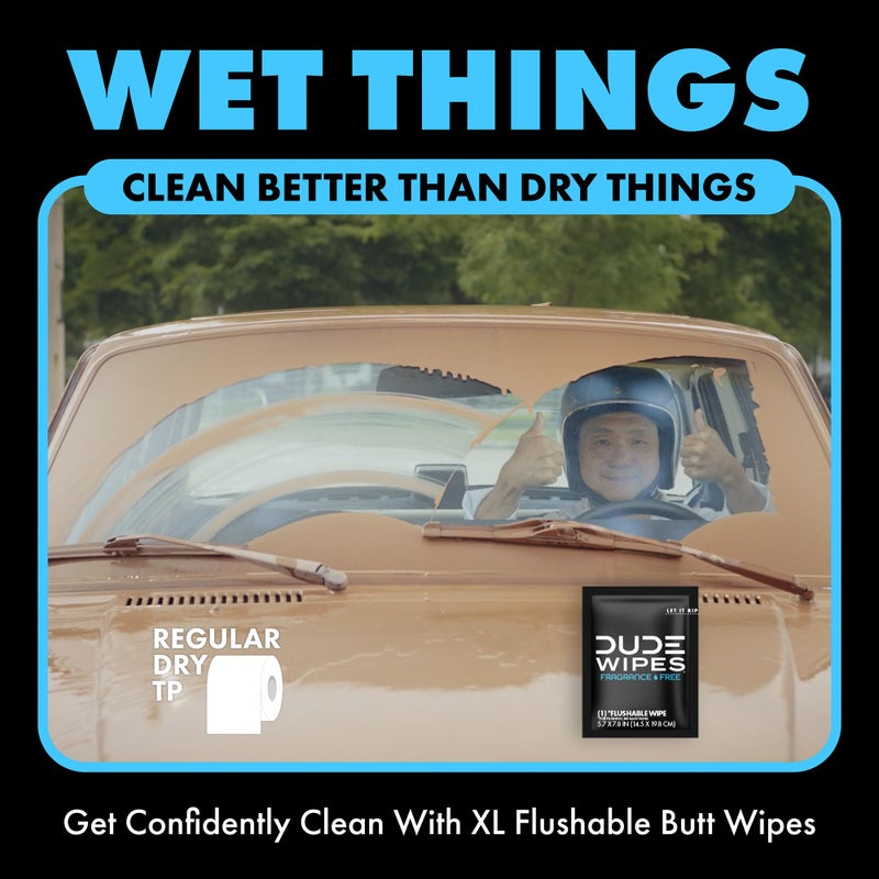 DUDE Wipes - On-The-Go Flushable Wipes - 2 Pack, 60 Wipes - Unscented Extra-Large Individually Wrapped Adult Wet Wipes - Vitamin E & Aloe - Septic and Sewer Safe - Image 5