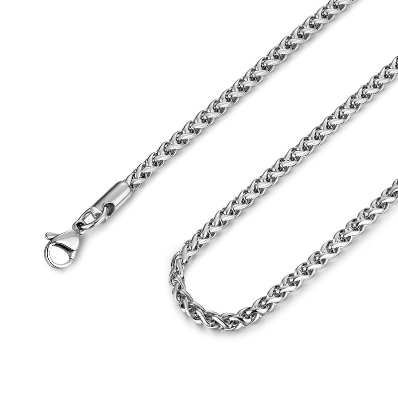 HZMAN 3.0mm Stainless Steel Wheat Silver Chain Necklaces for Men & Women 16" -30" - Image 1