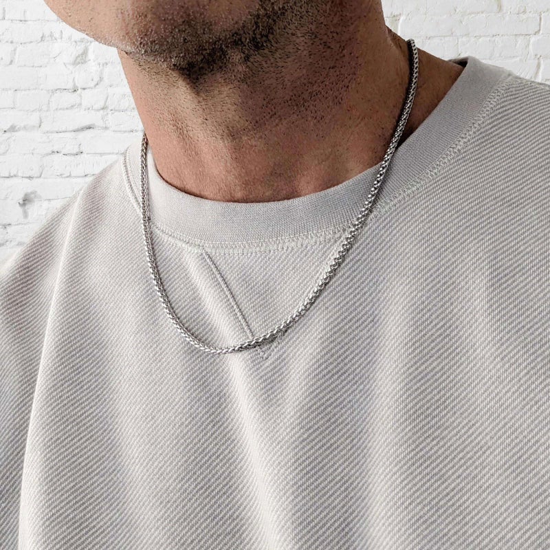HZMAN 3.0mm Stainless Steel Wheat Silver Chain Necklaces for Men & Women 16" -30" - Image 2