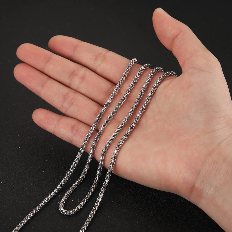 HZMAN 3.0mm Stainless Steel Wheat Silver Chain Necklaces for Men & Women 16" -30" - Image 3