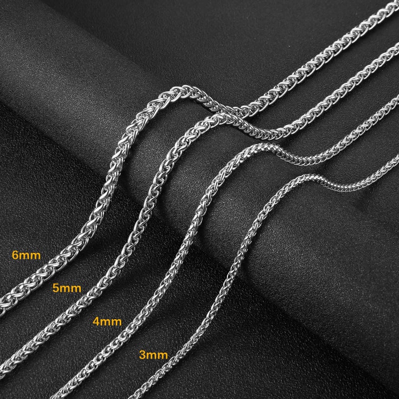 HZMAN 3.0mm Stainless Steel Wheat Silver Chain Necklaces for Men & Women 16" -30" - Image 5