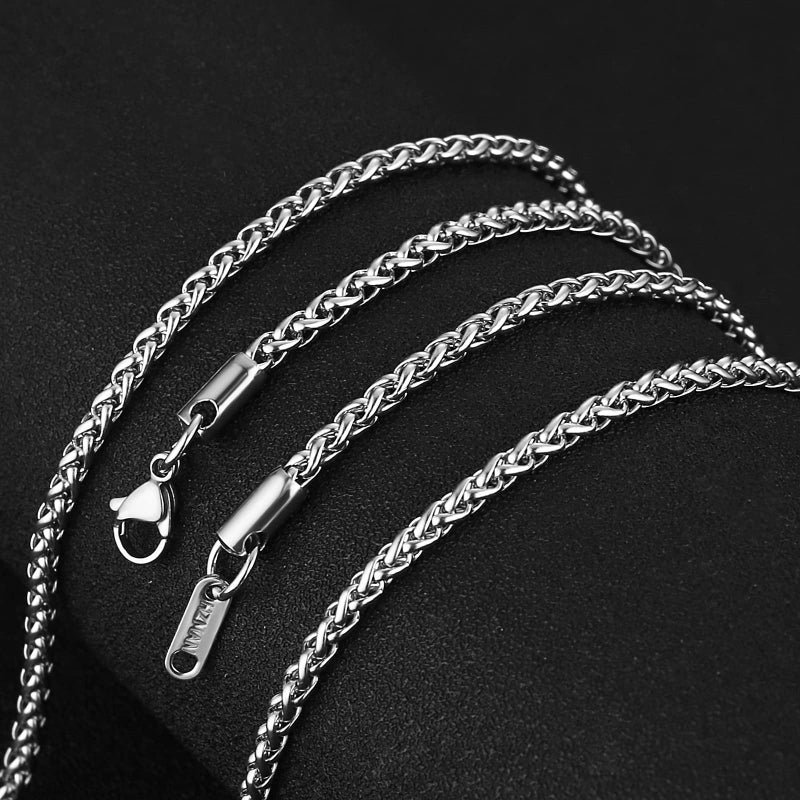 HZMAN 3.0mm Stainless Steel Wheat Silver Chain Necklaces for Men & Women 16" -30" - Image 4