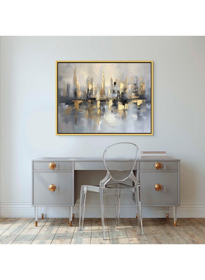 Art Decor Art Decor Framed Canvas Abstract Painting Print of Dubai Skyline Black Blue and Gold Colors Dubai Wall Art Print Wall Decor for Office Living Room Bedroom Gifting - Image 2