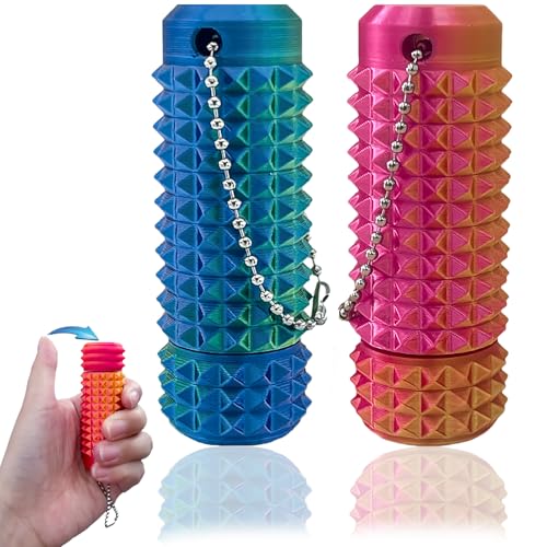 Deiviko 2Pcs Upgrade Little Pain Ouchies Pain Stim Fidget 3D Printed Fidget Toys Anxiety Relief Items Rotatable Grippie Stim Keychain Stim Toys for Autistic Adults Hard Spiky Sensory Toys Easter Gifts - Image 1
