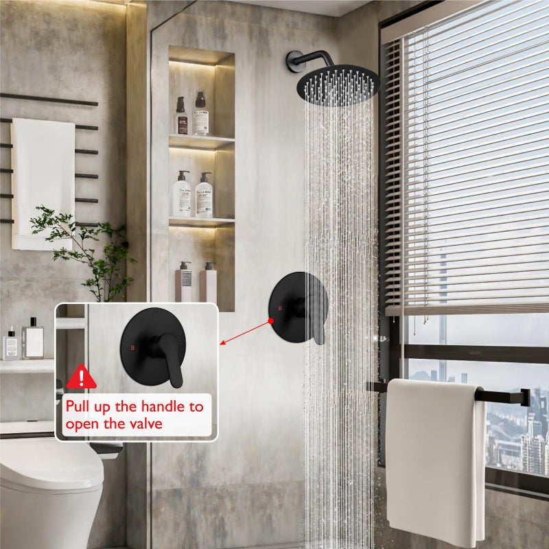 Heyalan Shower Head And Handle Set Round Shower Faucet Set Bathroom Rainfall Shower System Stainless Steel Showerhead Single Function Shower Trim Kit Female Thread Valve Matte Black - Image 3