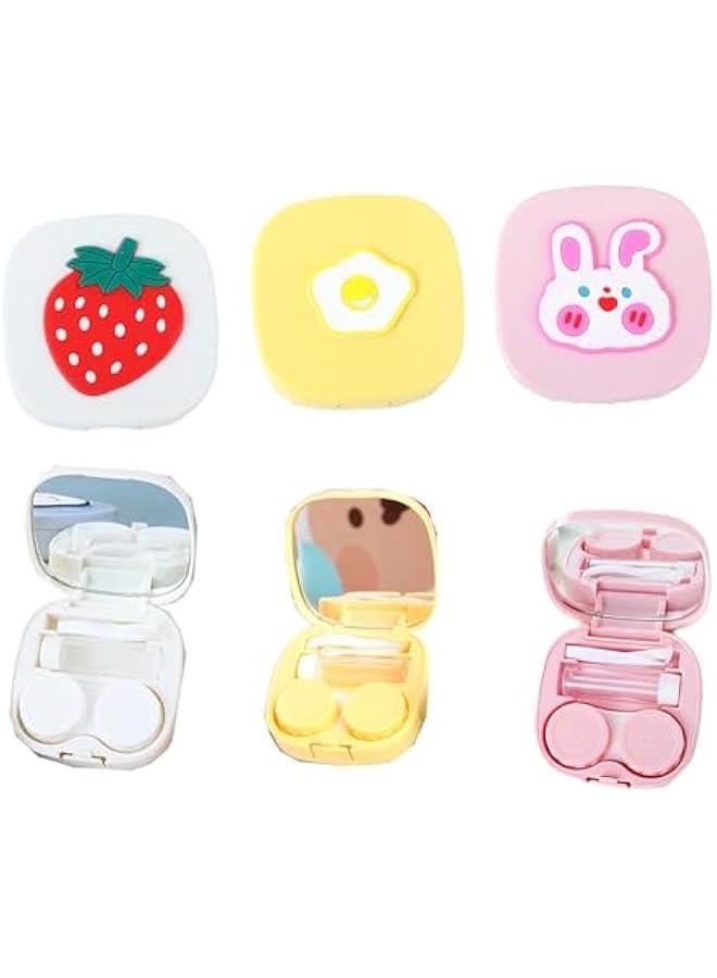 موكسو علة عدسات الاتصال الكرتوية اللطيفة ذات المرآة، مجموعة تخزي القع المحمولة، حامل صدوق عدسات الاتصال الكرتوي للمراقي عد السفر (أر الفراولة يضة مسلوقة) - Image 1