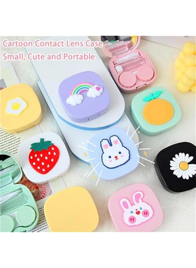 موكسو علة عدسات الاتصال الكرتوية اللطيفة ذات المرآة، مجموعة تخزي القع المحمولة، حامل صدوق عدسات الاتصال الكرتوي للمراقي عد السفر (أر الفراولة يضة مسلوقة) - Image 2