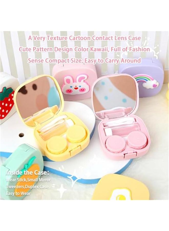 موكسو علة عدسات الاتصال الكرتوية اللطيفة ذات المرآة، مجموعة تخزي القع المحمولة، حامل صدوق عدسات الاتصال الكرتوي للمراقي عد السفر (أر الفراولة يضة مسلوقة) - Image 5