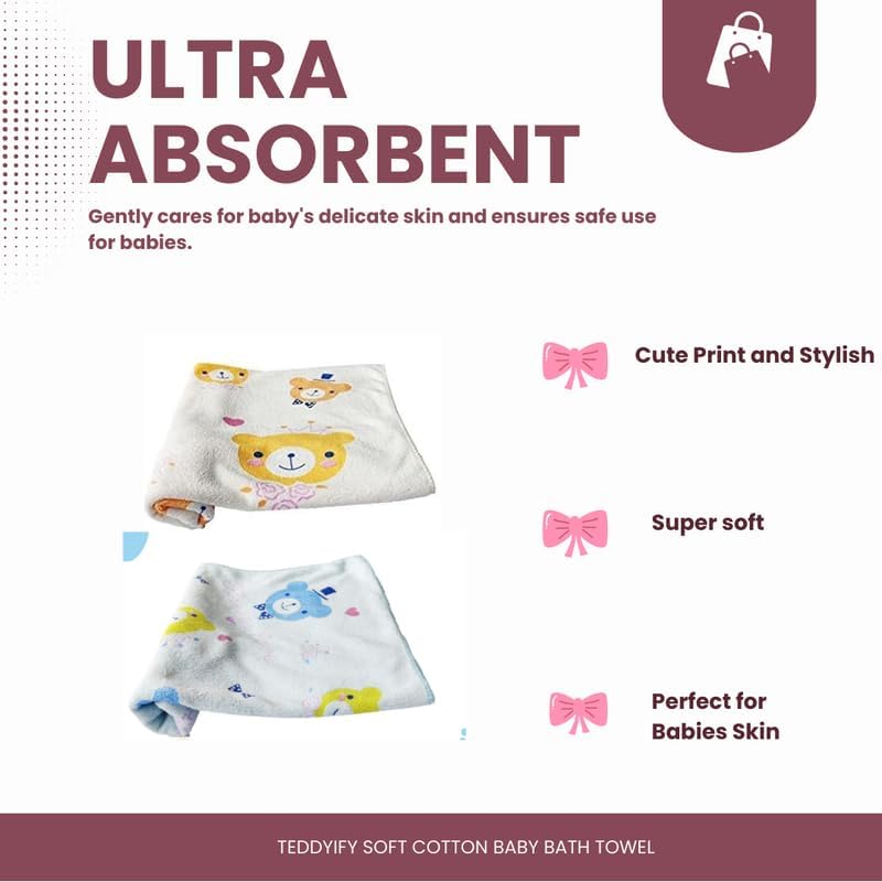 TEDDYIFY Soft Cotton Baby Bath Towel for Infants, New Born Babies and Toddlers (0-12 Months) (Colours and Print as per Availability) - Image 3