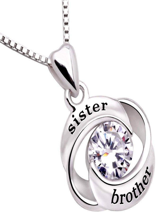 ALOV Jewelry Sterling Silver sister and brother Love Heart Cubic Zirconia Pendant Necklace - Image 2