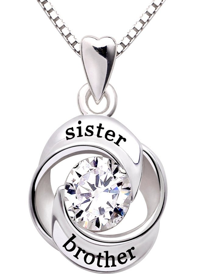 ALOV Jewelry Sterling Silver sister and brother Love Heart Cubic Zirconia Pendant Necklace - Image 1