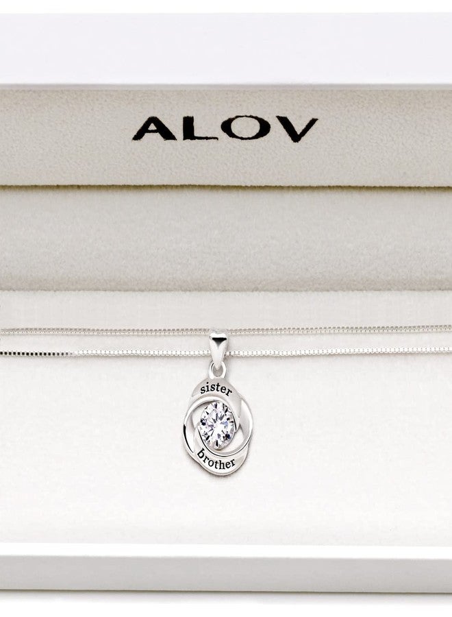 ALOV Jewelry Sterling Silver sister and brother Love Heart Cubic Zirconia Pendant Necklace - Image 4