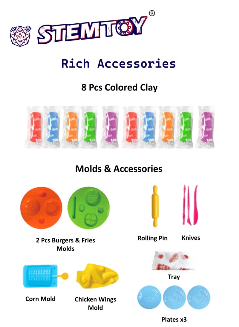 STEMTOY DIY Playdough Set Play Dough Tools Burger & Chicken Wings Play Set Kitchen Pretend Play Shop Pretend Play with 23 Pcs Play Dough Accessories and 10 Colors of Dough, Role-Playing Toy for Kids Girls Boys Ages 3+ Family Birthday Gifts - Image 2