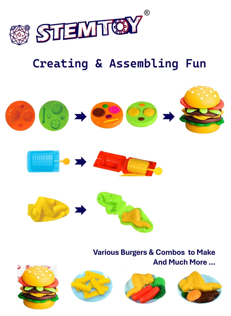 STEMTOY DIY Playdough Set Play Dough Tools Burger & Chicken Wings Play Set Kitchen Pretend Play Shop Pretend Play with 23 Pcs Play Dough Accessories and 10 Colors of Dough, Role-Playing Toy for Kids Girls Boys Ages 3+ Family Birthday Gifts - Image 3