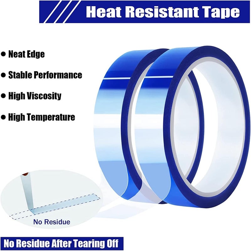 KASTWAVE 2 Rolls Blue Heat Tape High Temperature Heat Resistant Tape Heat Transfer Tape For Heat Sublimation Press Vinyl, No Residue - 20Mm X33M(108Ft) - Image 3