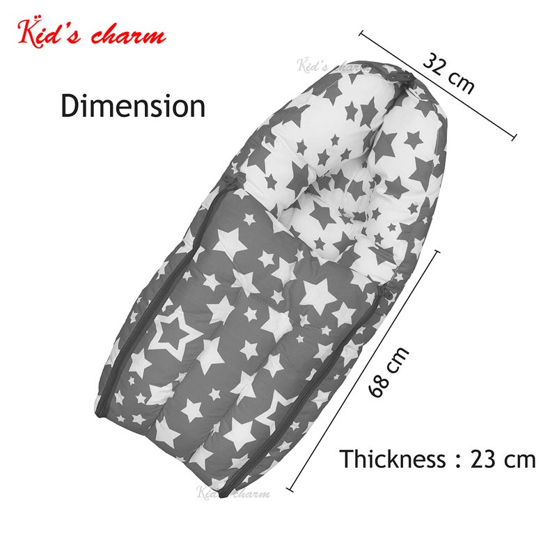 Kid's Charm Kid's Charm Star-Multi 3 PCS Combo Set |3 in 1 Baby's Cotton Bed Cum Carry Bed|5 in 1 Baby's Cotton Breast Feeding Pillow with Safety Belt|2 in 1 Baby's Cotton with Mosquito Net for 4-8 Months (Grey) - Image 3