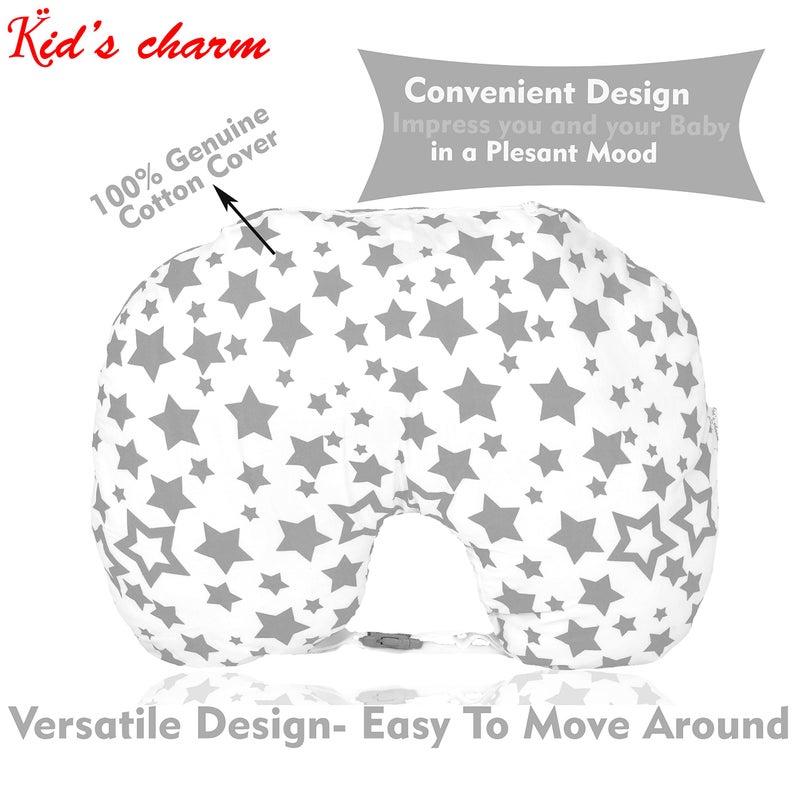 Kid's Charm Kid's Charm Star-Multi 3 PCS Combo Set |3 in 1 Baby's Cotton Bed Cum Carry Bed|5 in 1 Baby's Cotton Breast Feeding Pillow with Safety Belt|2 in 1 Baby's Cotton with Mosquito Net for 4-8 Months (Grey) - Image 5