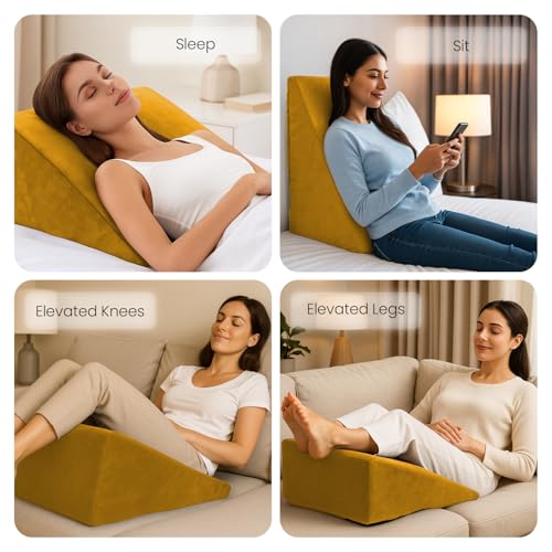 Sleepsia Wedge Cushion | 1 Year Warranty | Wedge Pillows for Bed, Orthopedic Memory Foam Back Support Pillow for Bed | Acid Reflux, Pregnancy, GERD, Back & Leg Support- Brown, 20" Lx17.4 Wx10 H - Image 3