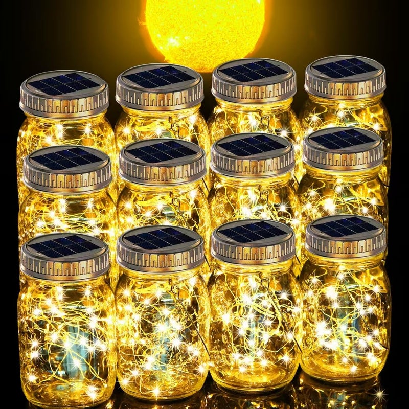 Cooo 12 Pack Gifts for Him Her Solar Lanterns Outdoor Waterproof Upgraded Crystal Glass Solar Mason Jar Lights 30 LED 215% Larger SolarPanelï¼ˆJust a Little More,Get Double The Delight-Warm Whiteï¼‰ - Image 1