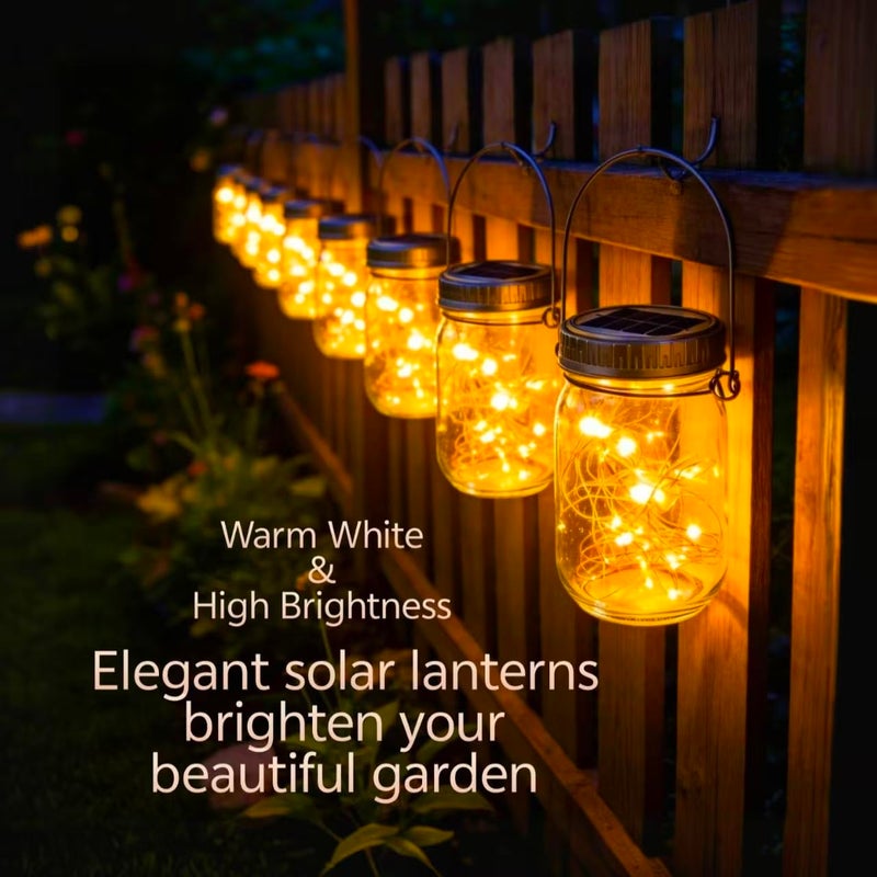 Cooo 12 Pack Gifts for Him Her Solar Lanterns Outdoor Waterproof Upgraded Crystal Glass Solar Mason Jar Lights 30 LED 215% Larger SolarPanelï¼ˆJust a Little More,Get Double The Delight-Warm Whiteï¼‰ - Image 2