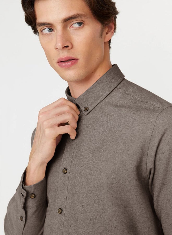 trendyol Beige Slim Fit Button Collar Winter Shirt - Image 4