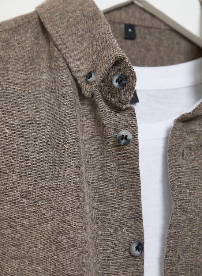 trendyol Beige Slim Fit Button Collar Winter Shirt - Image 2