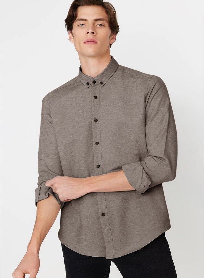 trendyol Beige Slim Fit Button Collar Winter Shirt - Image 3