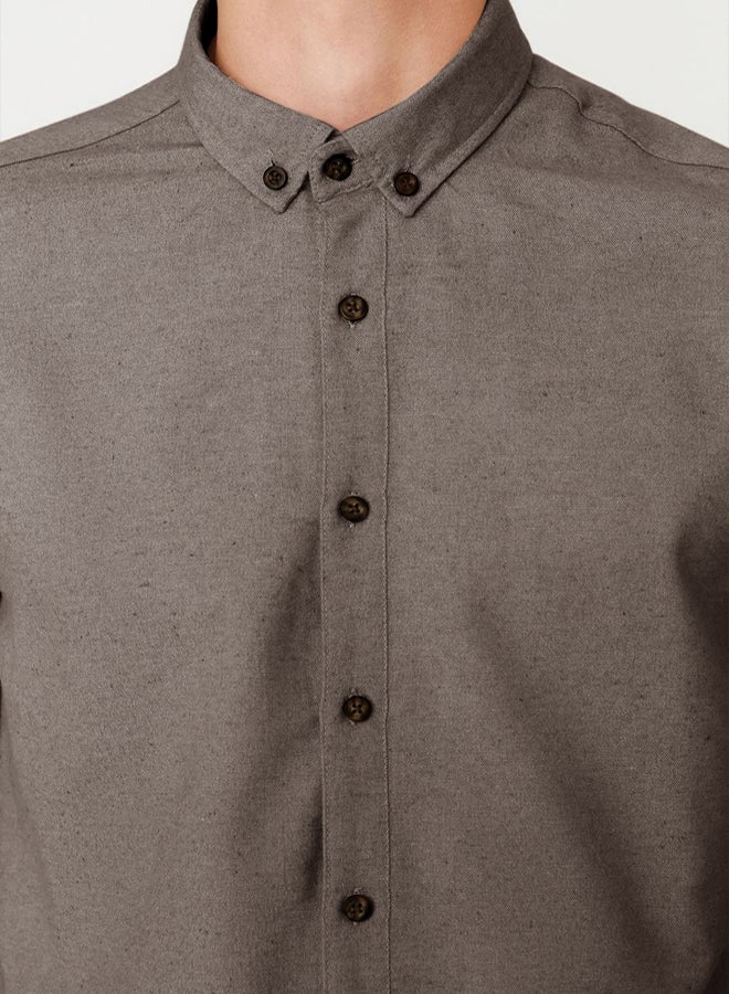 trendyol Beige Slim Fit Button Collar Winter Shirt - Image 5