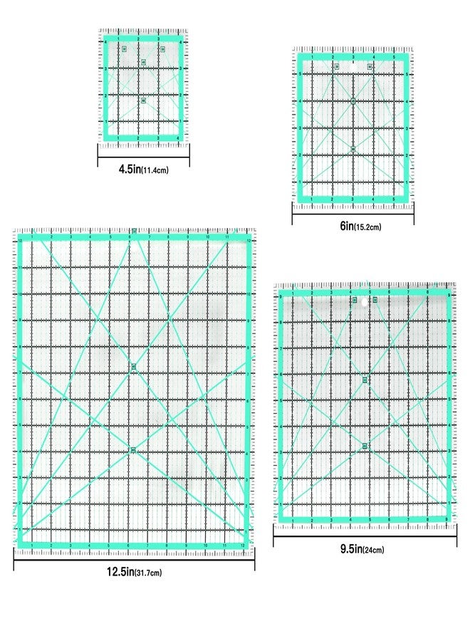 MANUFORE 4pcs Square Quilting Ruler Set (12.5”/ 9.5”/ 6”/ 4.5”) Acrylic Anti-Slip Metric Ruler with Clear Printed Lines for Precise Cutting - Image 3