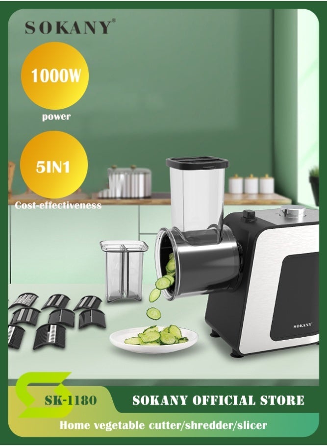 sokany Electric Vegetable Chopper 1000W, Multifunctional Food Processor for Slicing, Shredding & Grating, Vegetable Cutter for Carrot, Potato, Cucumber, Black - Image 1