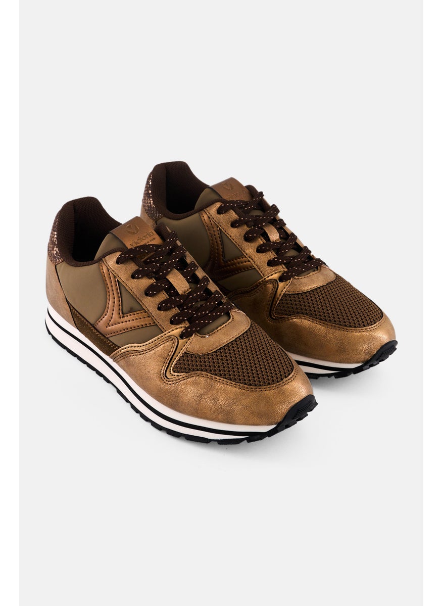 Victoria Women Brand Logo Lace Up Casual Shoes, Bronze  - Image 1