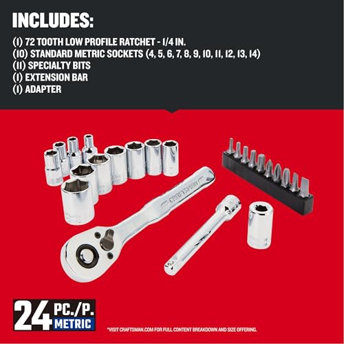 CRAFTSMAN Socket Set, 24-Piece, 1/4 Inch Drive, Metric, Includes Storage Case (CMMT12110LZ) - Image 3