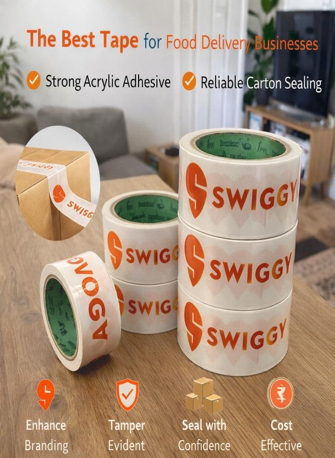 PackSmith Swiggy food packaging tape | Very strong adhesive tape | Suitable for e-commerce | Packaging material for small food business | (48 mm/2 inch X 65meter) (Pack of 6) - Image 2