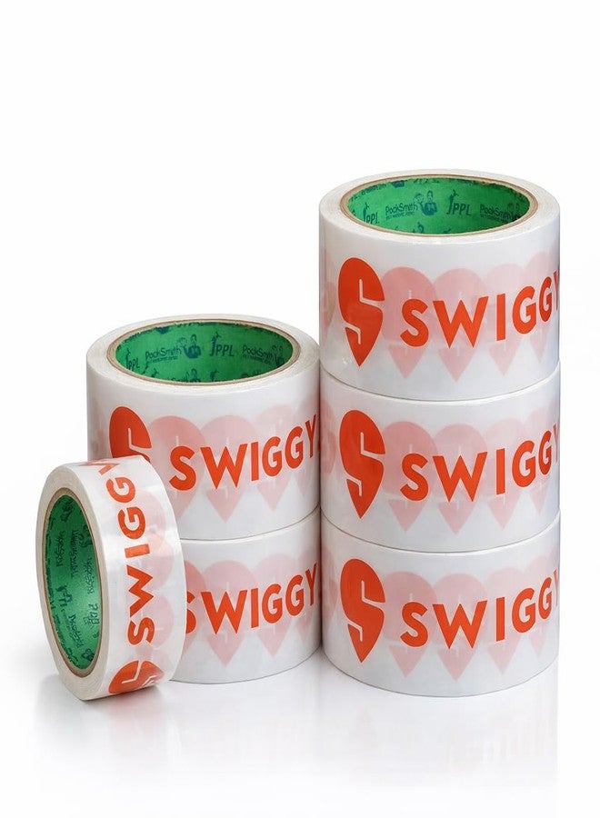 PackSmith Swiggy food packaging tape | Very strong adhesive tape | Suitable for e-commerce | Packaging material for small food business | (48 mm/2 inch X 65meter) (Pack of 6) - Image 1