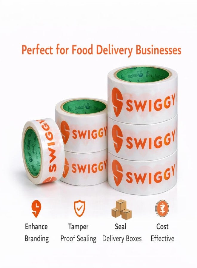PackSmith Swiggy food packaging tape | Very strong adhesive tape | Suitable for e-commerce | Packaging material for small food business | (48 mm/2 inch X 65meter) (Pack of 6) - Image 3