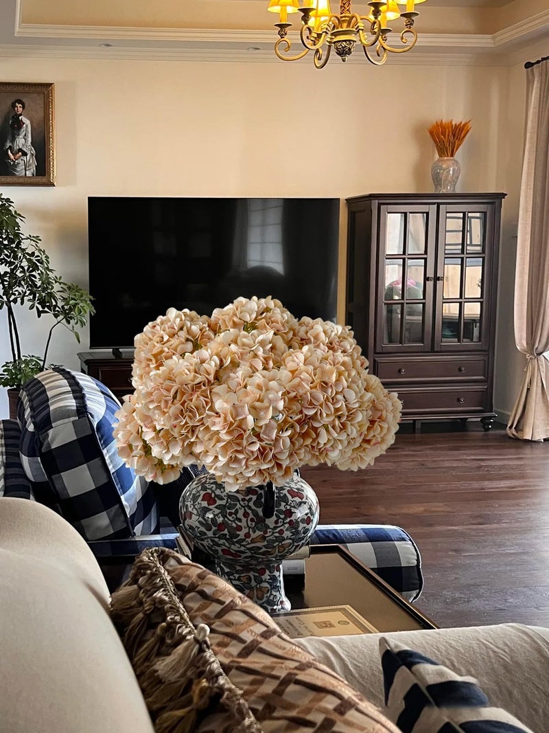ZYTUYO 5 Pcs Light Coffee Silk Hydrangeas Artificial Flower Boho 20'' Faux Hydrangeas for Fall Indoor Home Decor Spring Kitchen Living Room Outdoor Porch Wedding Flower Arrangement - Image 5