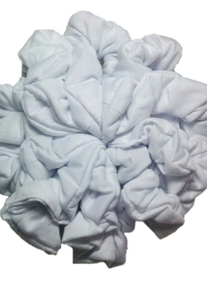 Threddies Cotton Poly Blend Scrunchie Set, Set of 10 Soft Cotton Scrunchies, Solid Color Packs (White) 