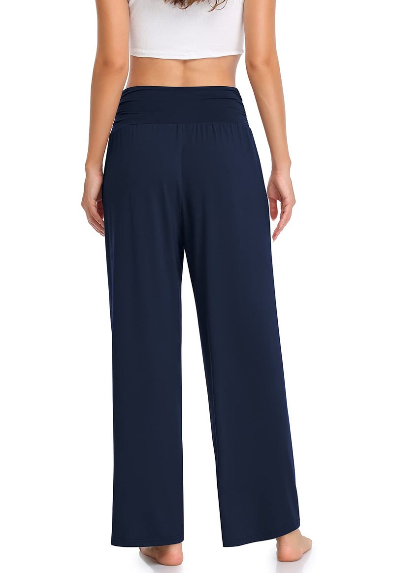 TARSE Wide Leg Pants for Women Plus Size High Waist Yoga Sweatpants Loose Lounge Pajama Palazzo Pants Pockets(Navy,XXL) - Image 2