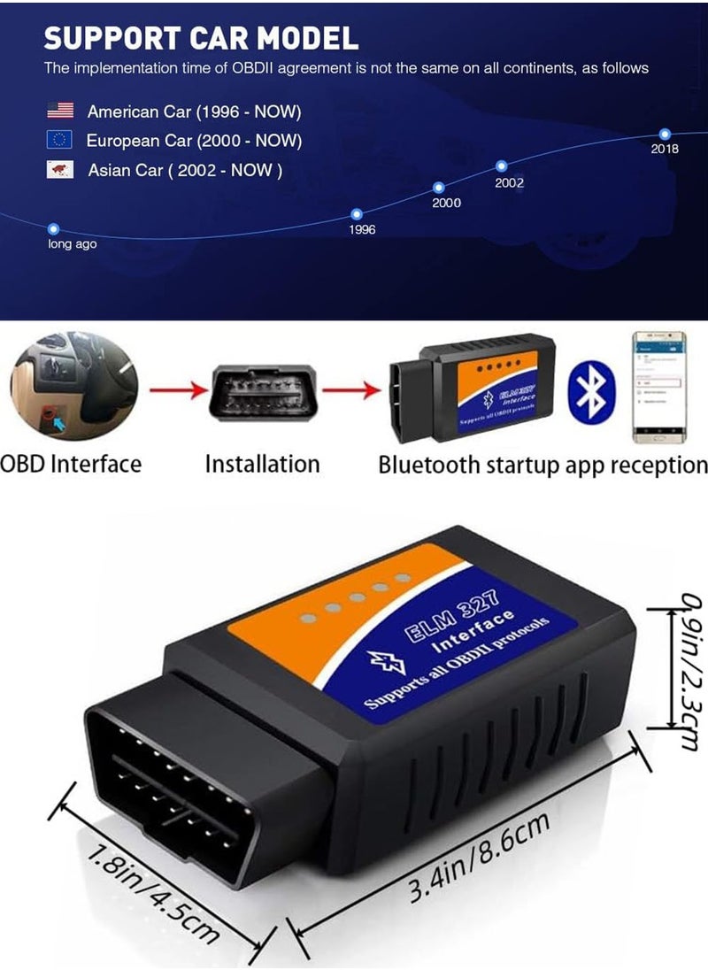 كينج بولين - محول الماسح الضوئي اللاسلكي ELM327 اللاسلكي ELM327 OBD2 للسيارة بتقنية البلوتوث - ماسح ضوئي للسيارة متوافق مع أنظمة التشغيل iOS و iPhone و iPad و Android - قارئ رموز فحص المحرك - مطور V2.1 - Image 1
