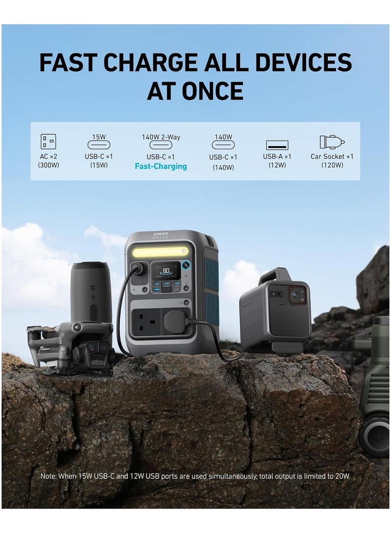 Anker SOLIX C300 Portable Power Station, Outdoor 288Wh LiFePO4 Battery, 300W (600W Surge) Solar Generator, 140W Two-Way Fast Charging, For Camping, Traveling, and Emergencies (Solar Panel Optional) - Image 3