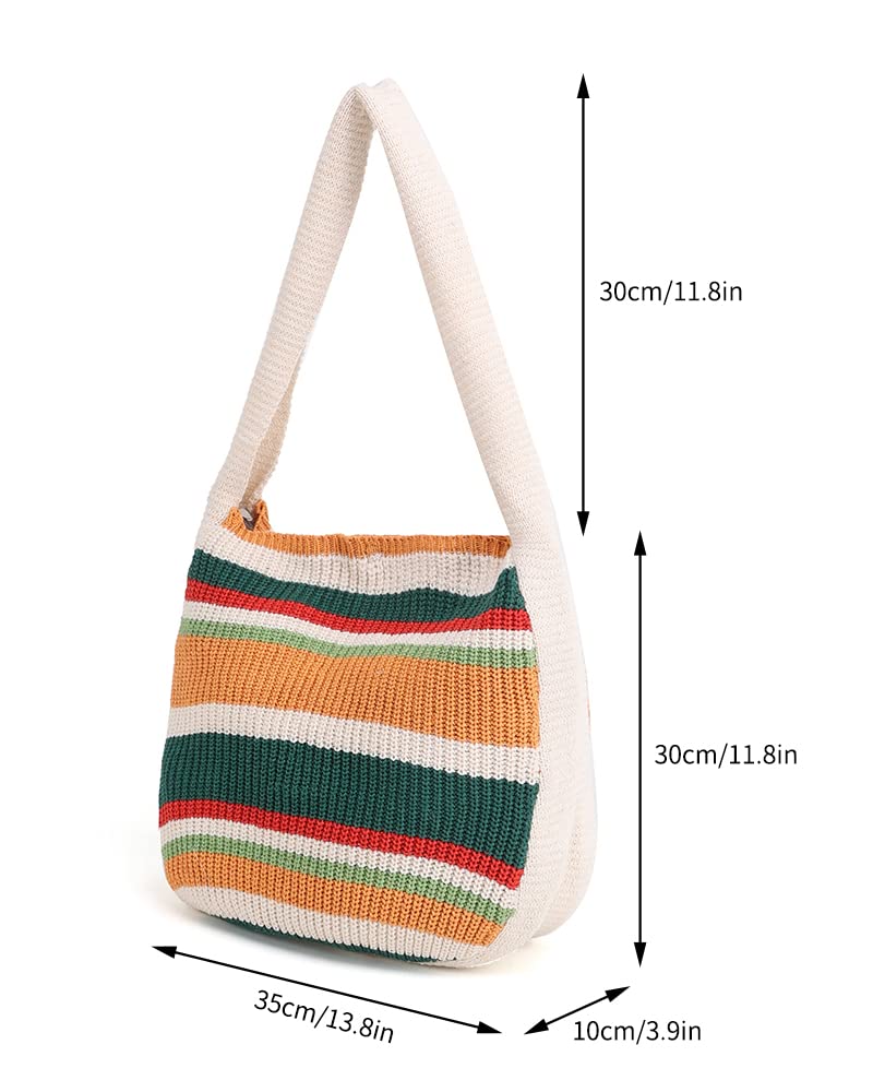 ENBEI Women's Handcrafted Crochet Tote Bag Knit Shoulder bag,All-Season Handwoven Beach Bag, Cute Eco-Friendly Handmade Tote for Shopping, Travel, Daily Use, Gift Box Packaging（White-A） - Image 2