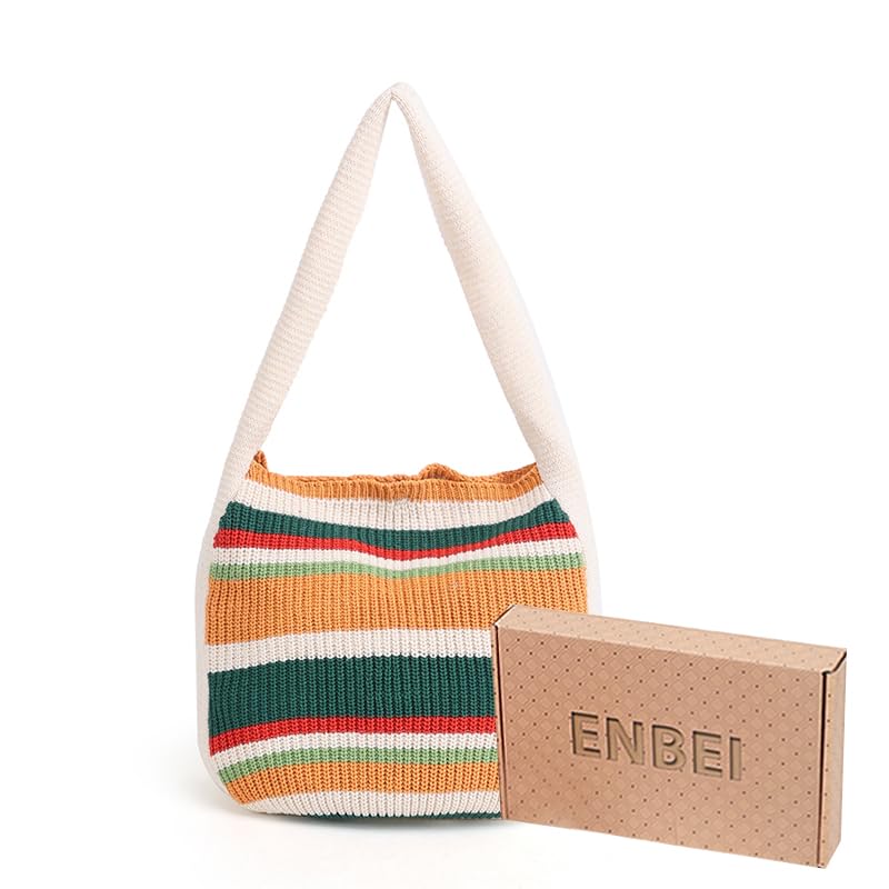 ENBEI Women's Handcrafted Crochet Tote Bag Knit Shoulder bag,All-Season Handwoven Beach Bag, Cute Eco-Friendly Handmade Tote for Shopping, Travel, Daily Use, Gift Box Packaging（White-A） - Image 3