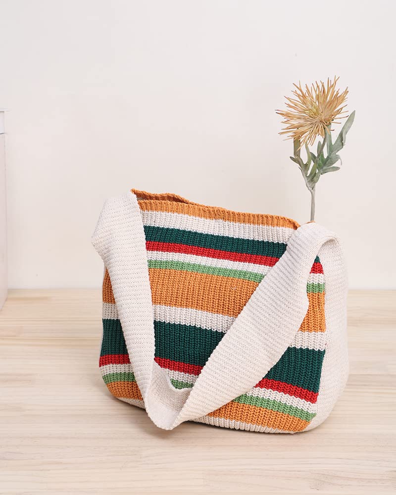 ENBEI Women's Handcrafted Crochet Tote Bag Knit Shoulder bag,All-Season Handwoven Beach Bag, Cute Eco-Friendly Handmade Tote for Shopping, Travel, Daily Use, Gift Box Packaging（White-A） - Image 5