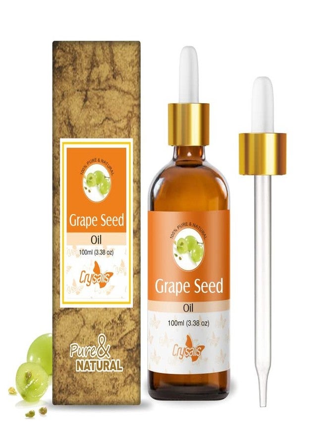Crysalis Grape Seed (Vitis Vinifera) |100% Pure & Natural Undiluted Carrier Oil Organic Standard/Cold Pressed Oil For Glowing Skin, Healthy Hair, Nourished Face, Rich In Omega 3 - 100ML With Dropper - Image 1