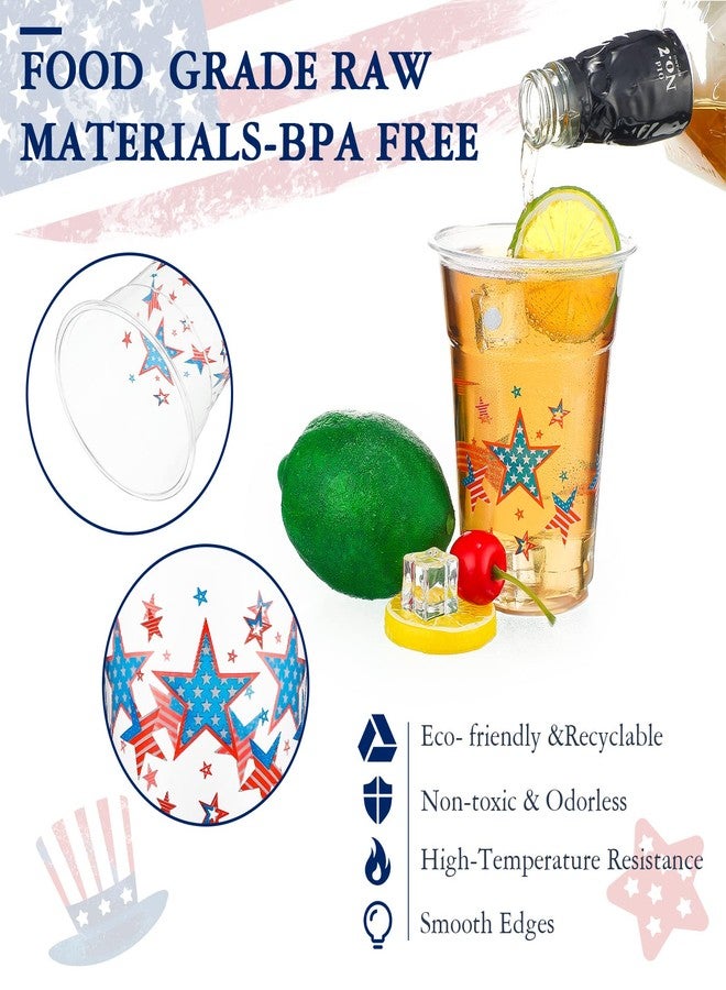 Meanplan 16 Oz Clear Disposable Plastic Cups Cold Party Drinking Cups Printed Plastic Cups Red White Blue Cups Fourth of July Disposable Cups (Classic Pattern,30 Counts) - Image 3
